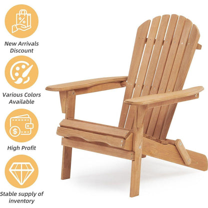 Wooden Outdoor Folding Adirondack Chair Set of 2 Wood Lounge Patio Chair for Garden,Garden, Lawn, Backyard, Deck, Pool Side, Fire Pit,Half Assembled