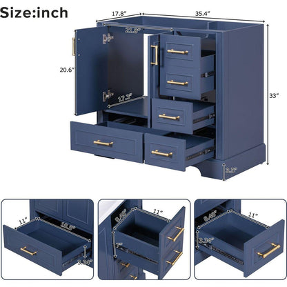 [Cabinet Only] 36" Blue Traditional Bathroom Vanity(Sink not included)