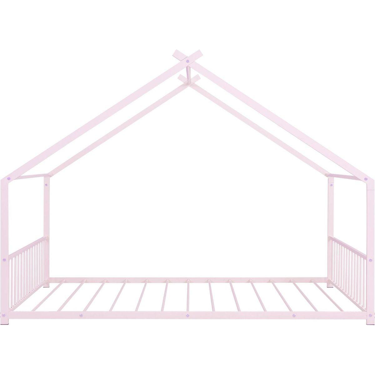 Full Size Metal House Bed, Pink