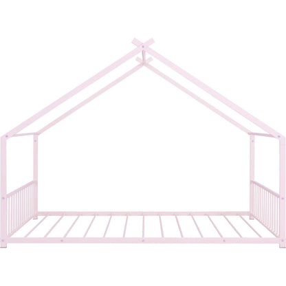 Full Size Metal House Bed, Pink