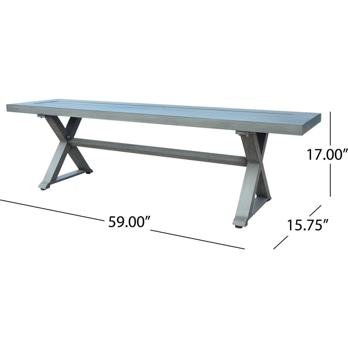 Modern Outdoor Aluminum Dining Bench, Dark Gray