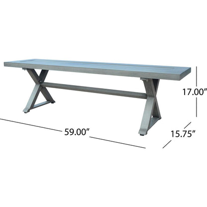 Modern Outdoor Aluminum Dining Bench, Dark Gray