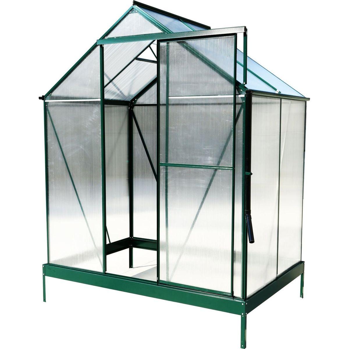 6.3'x4.2'x7' Polycarbonate Greenhouse, Heavy Duty Outdoor Aluminum Walk-in Green House Kit with Rain Gutter, Vent and Door for Backyard Garden, color green