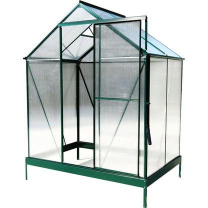 6.3'x4.2'x7' Polycarbonate Greenhouse, Heavy Duty Outdoor Aluminum Walk-in Green House Kit with Rain Gutter, Vent and Door for Backyard Garden, color green