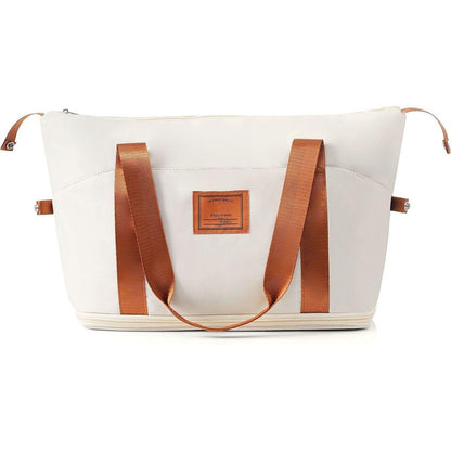 Front Opening 20-Inch Carry-On Luggage with Expandable Travel Bag Set, ABS Hard Shell Two-piece suitcase set with USB Port, Cup Holder, ivory and brown