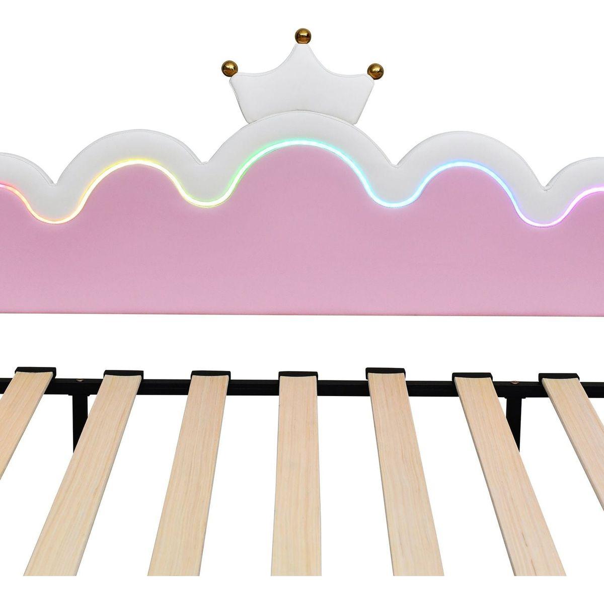 Twin Extending Daybed with LED Lights, Modern Upholstered Princess Daybed With Crown Headboard,White - Streamdale Furniture