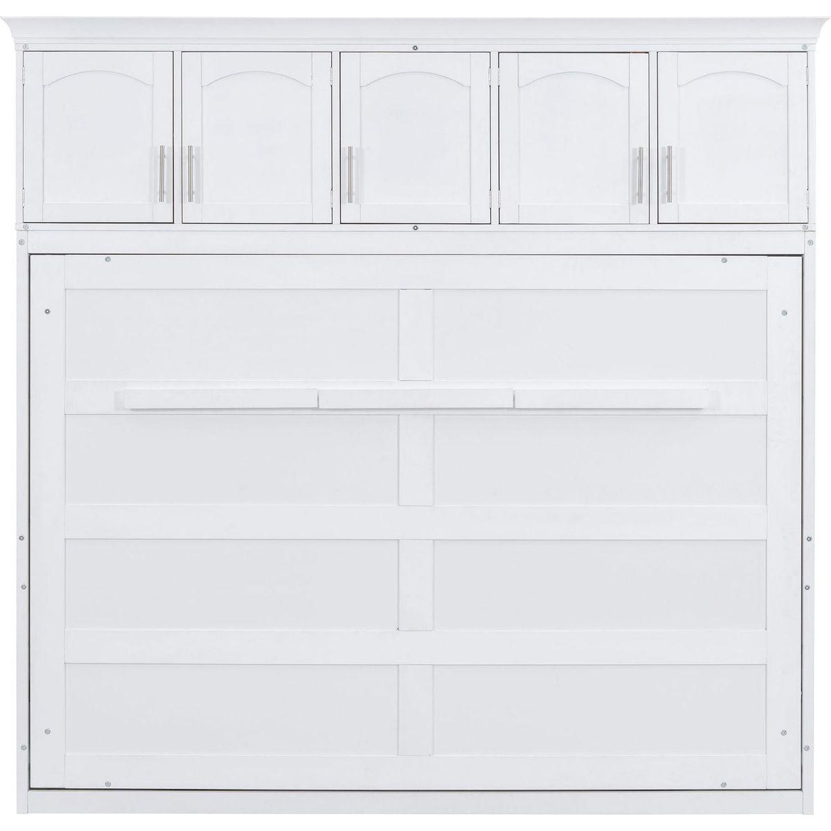 Queen Size Murphy Bed Wall Bed with Top Cabinets,White