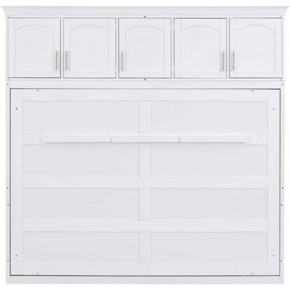 Queen Size Murphy Bed Wall Bed with Top Cabinets,White