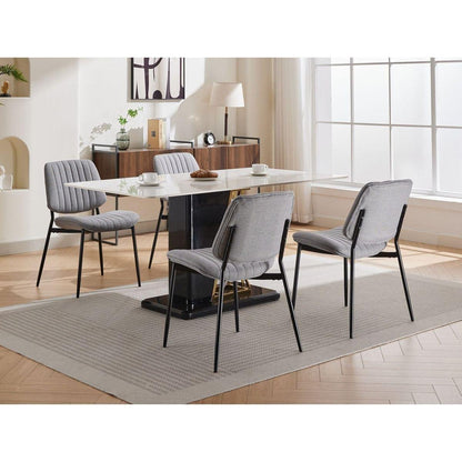 Dining Chairs Set of 2 Modern Retro Linen Chair with Bentwood Back Upholstered Seat Metal Legs Adjustable Foot for Kitchen Dining Room Chairs(Gray Linen)