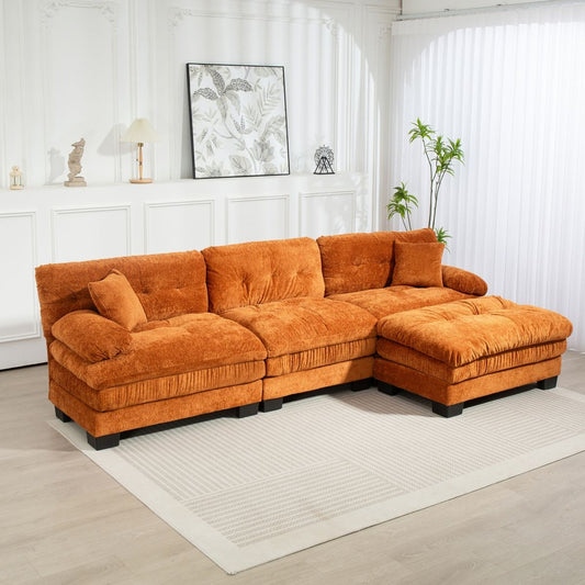 L Shaped Modular Sectional Sofa with Deep Seating Reversible 3-seat Sleeper Couch Comfortable Upholstered Furniture for Living Room Apartments Studios and Offices-Orange