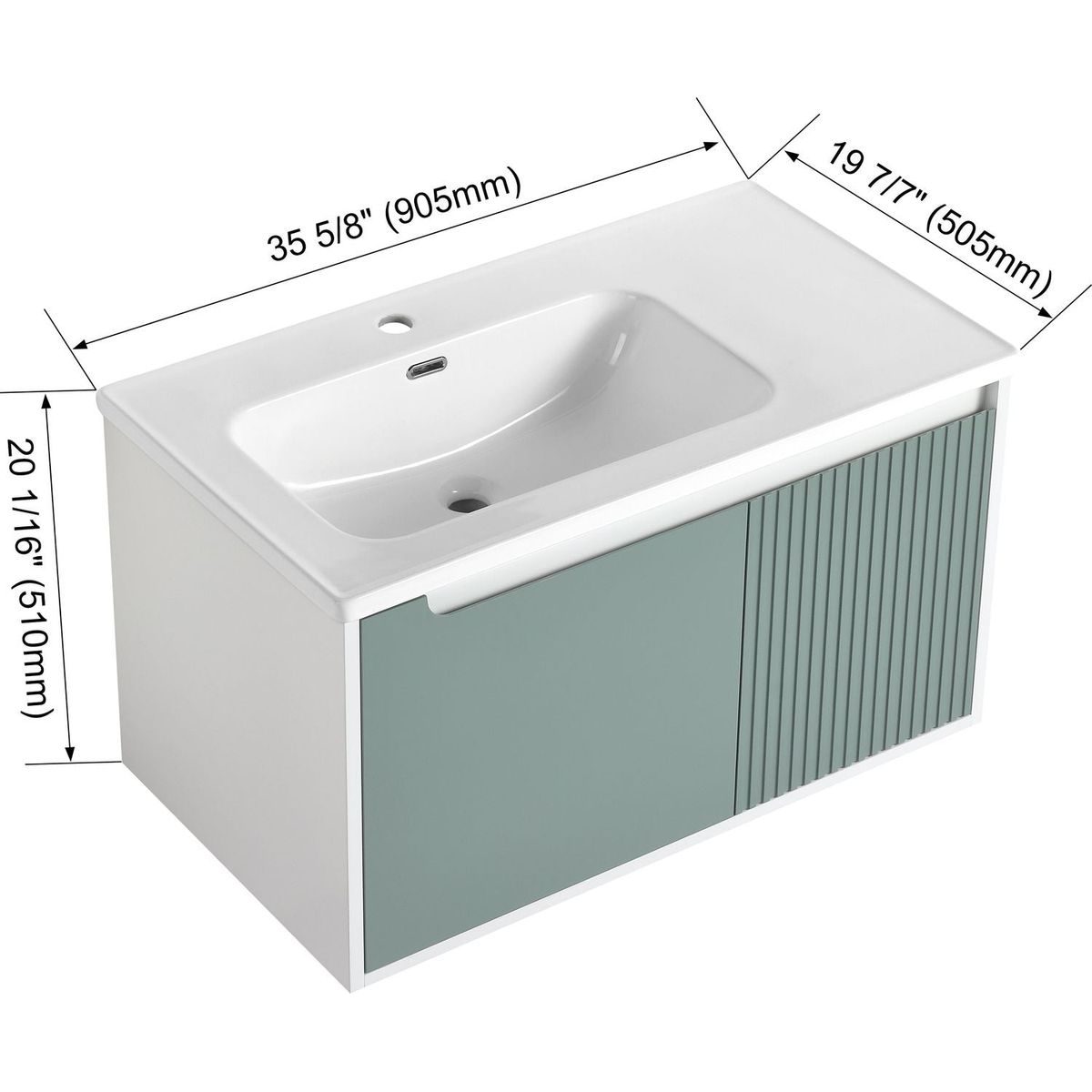 36 " Wall-Mounted Bathroom Vanity with Ceramic Sink, Bathroom Vanity with Soft Close Door