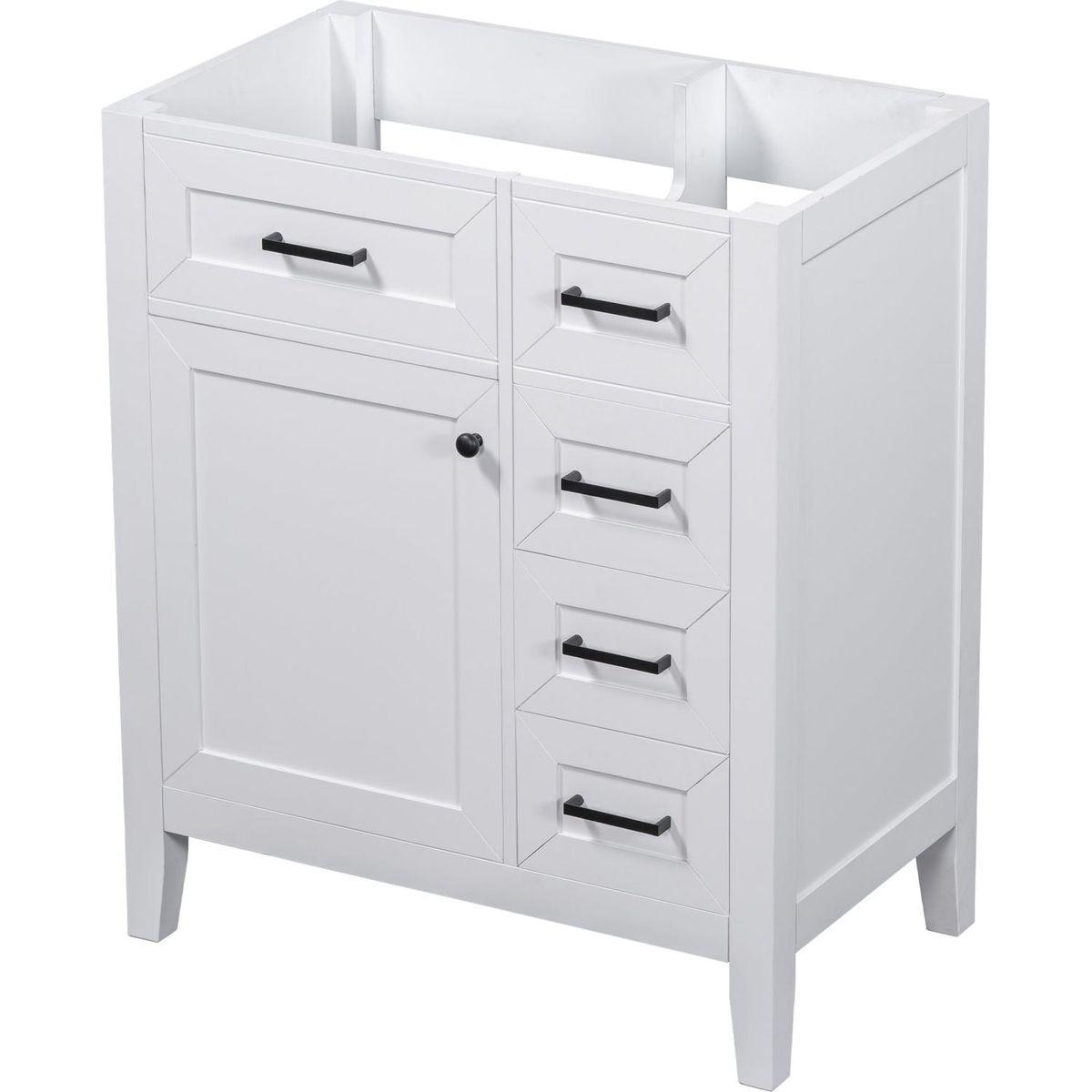 30" Bathroom Vanity without Sink, Cabinet Base Only, Bathroom Cabinet with Drawers, Solid Frame and MDF Board, White