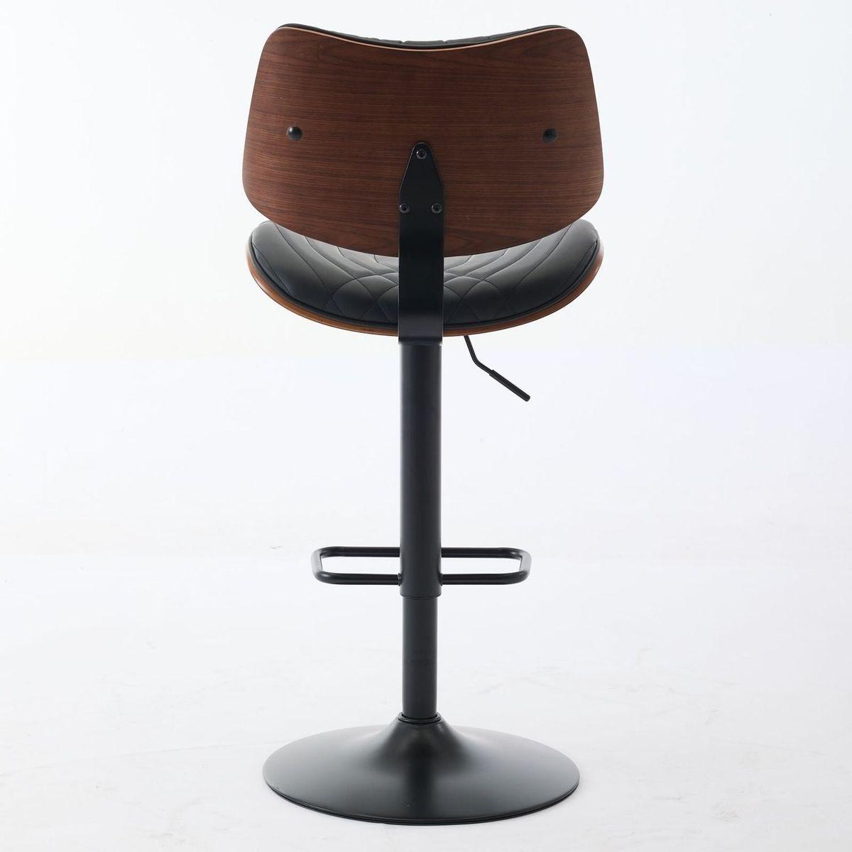 Walnut Bentwood Bar Stools Mid Century Modern Adjustable Counter Height Black Leather Upholstered 360Swivel Bar Chairs for Kitchen Island/Dining Room/Cafe, 1 chair/1carton,Black