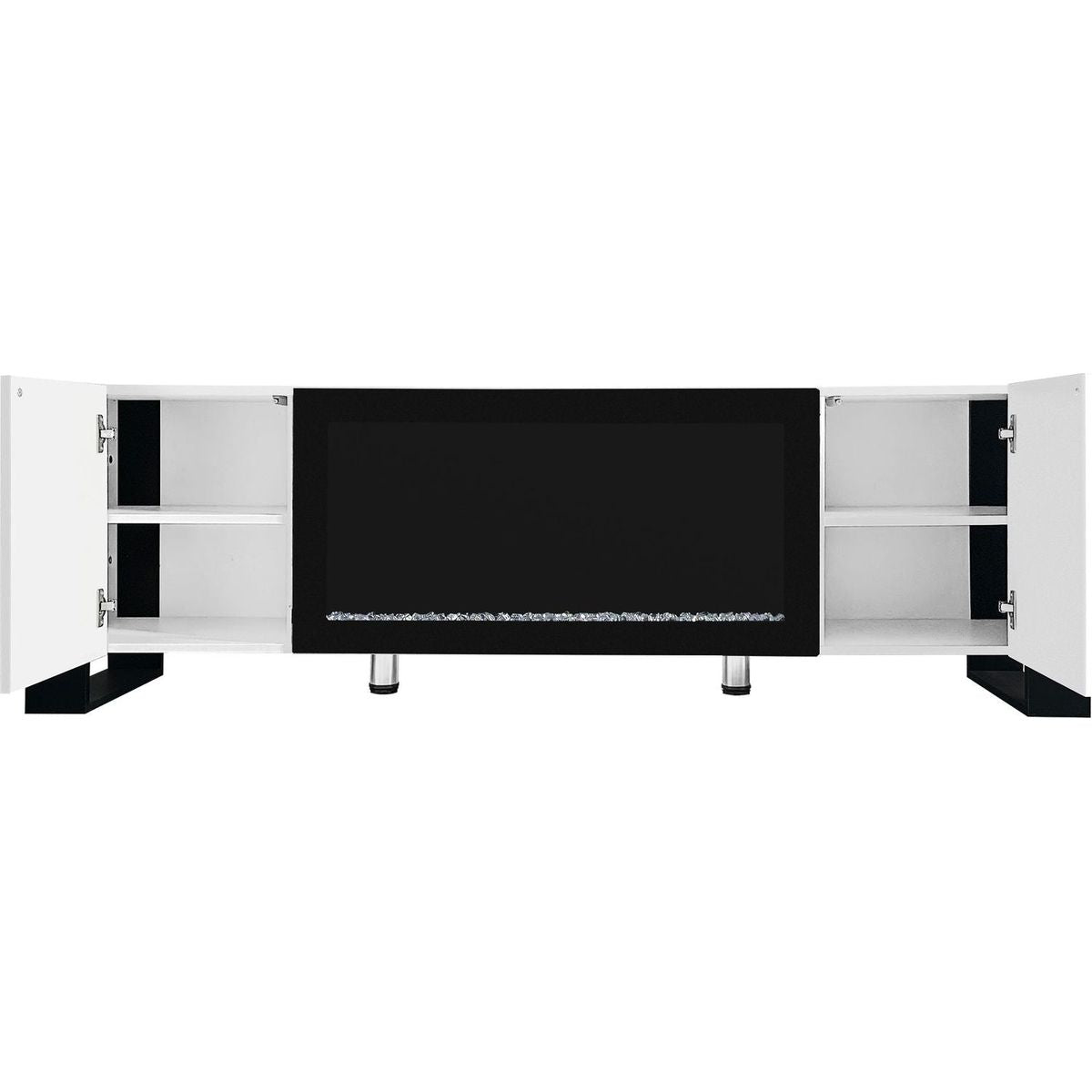 Modern TV Stand with 34.2" Non-heating Electric Fireplace, High Gloss Entertainment Center with 2 Cabinets, Media Console for TVs up to 78", White