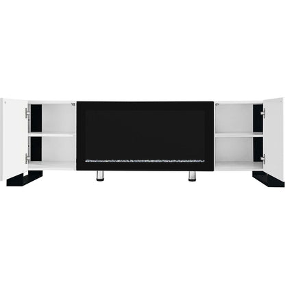 Modern TV Stand with 34.2" Non-heating Electric Fireplace, High Gloss Entertainment Center with 2 Cabinets, Media Console for TVs up to 78", White