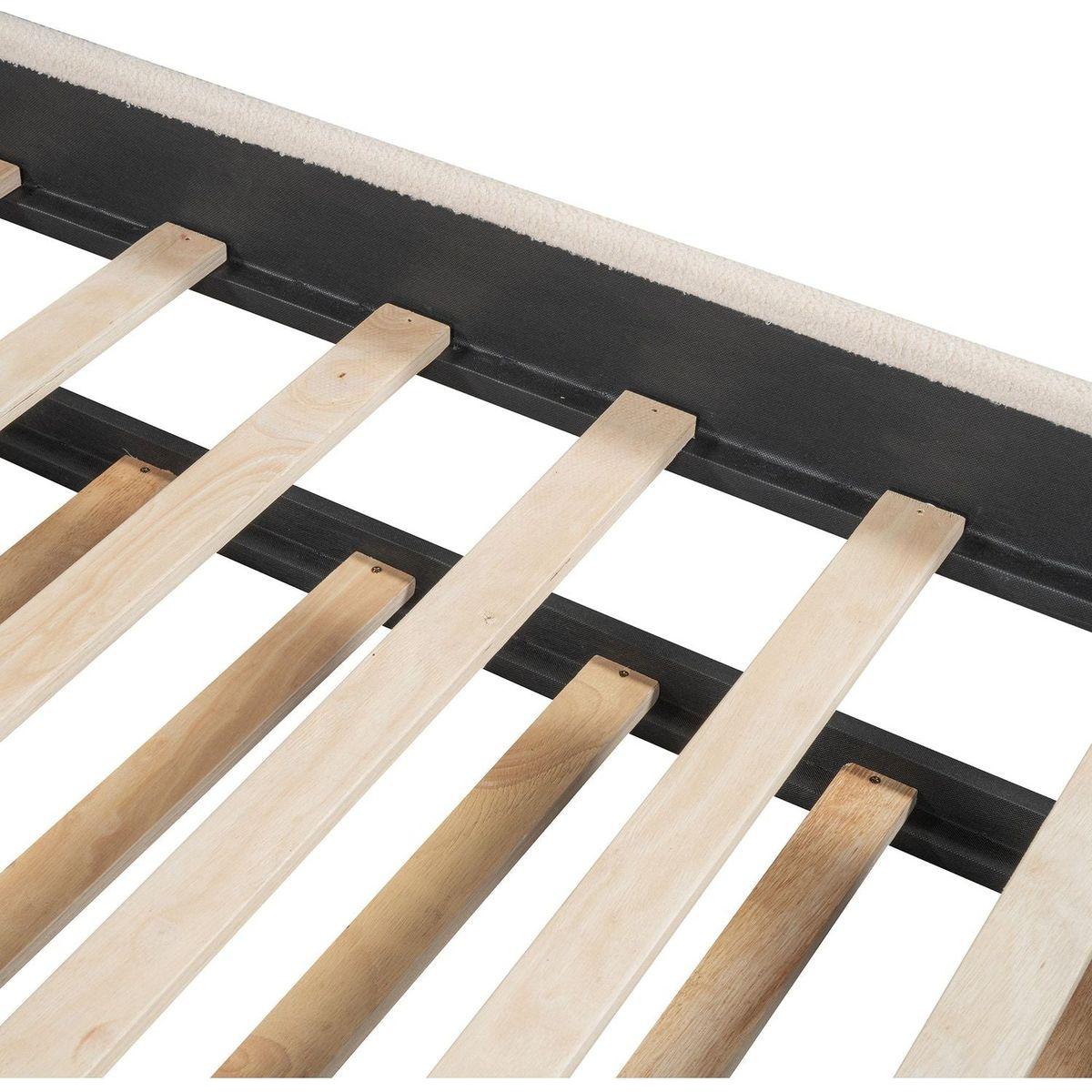 Teddy Fleece Twin Size Upholstered Platform Bed with Trundle, Beige