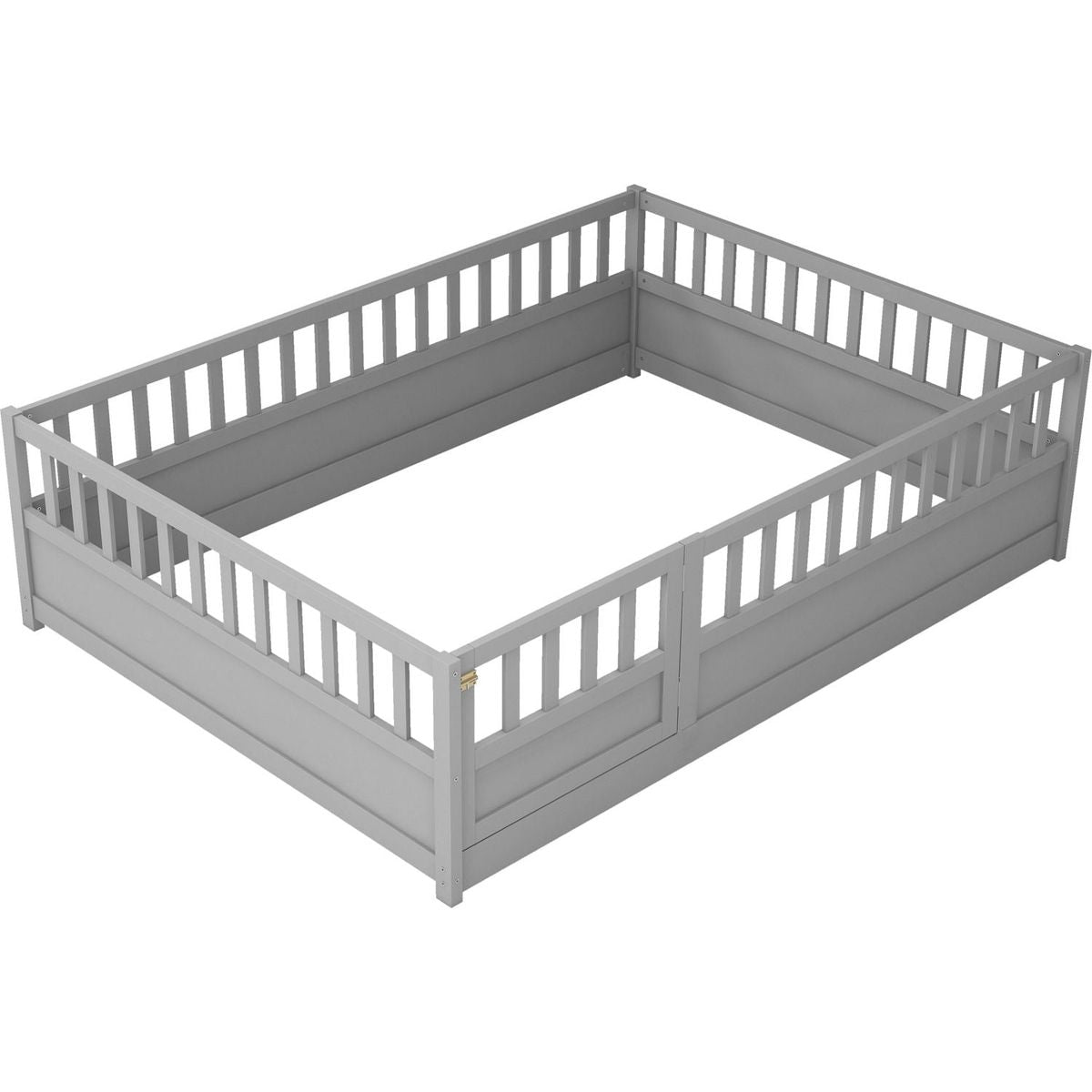 Full size Floor bed, integral construction with super high security barrier, door, children's floor bed frame, Montessori wooden children's floor bed, Grey