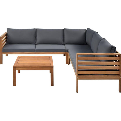 Wood Structure Outdoor Sofa Set with gray Cushions Exotic design Water-resistant and UV Protected texture High quality acacia wood Strong Metal Accessories