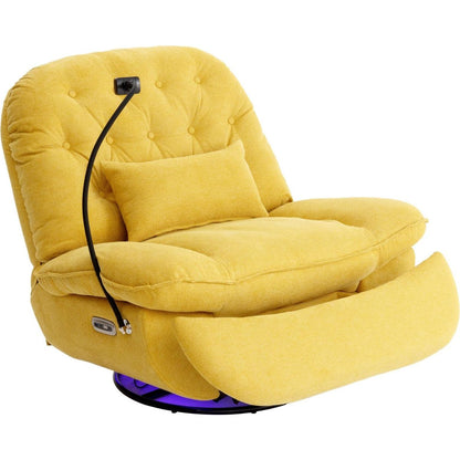 270 Degree Swivel Power Recliner with Voice Control, Bluetooth Music Player,USB Ports, Atmosphere Lamp, Hidden Arm Storage and Mobile Phone Holder for Living Room, Bedroom, Apartment, Yellow