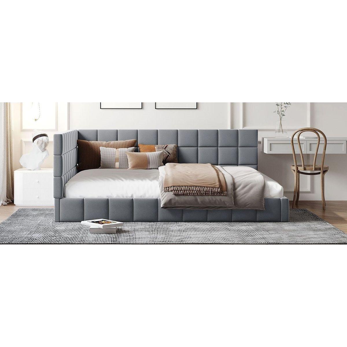 Full Size Upholstered Daybed/Sofa Bed Frame-Gray, Velvet