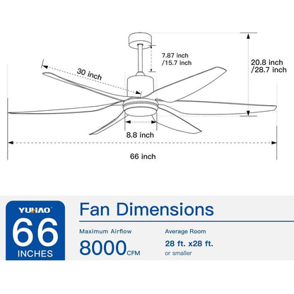 66" Vintage Ceiling Fan Lighting with Brown Blades in Integrated LED
