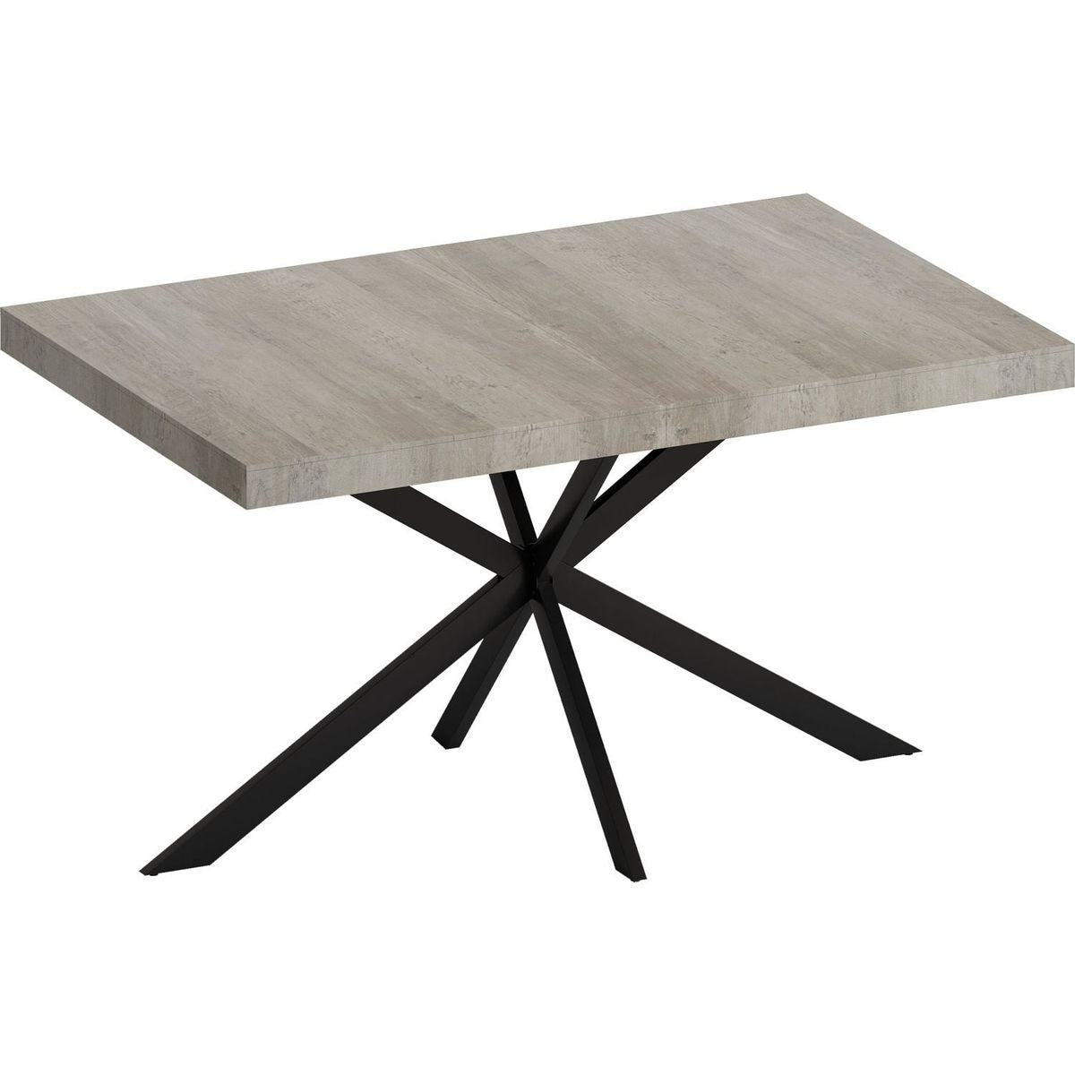 55.11" -70.86"Retro Rectangular Stretch Dining Table, Grey Carole Top With Black Embossed Center Plate, Black Fine Sand Cross Iron Foot Base Dining Table, With Storage Box.