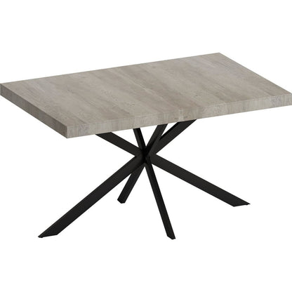 55.11" -70.86"Retro Rectangular Stretch Dining Table, Grey Carole Top With Black Embossed Center Plate, Black Fine Sand Cross Iron Foot Base Dining Table, With Storage Box.