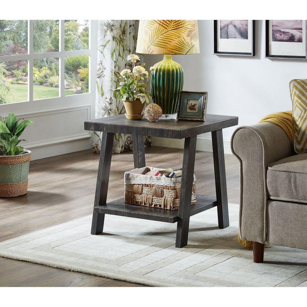 Athens Contemporary Replicated Wood Shelf End Table in Charcoal Finish