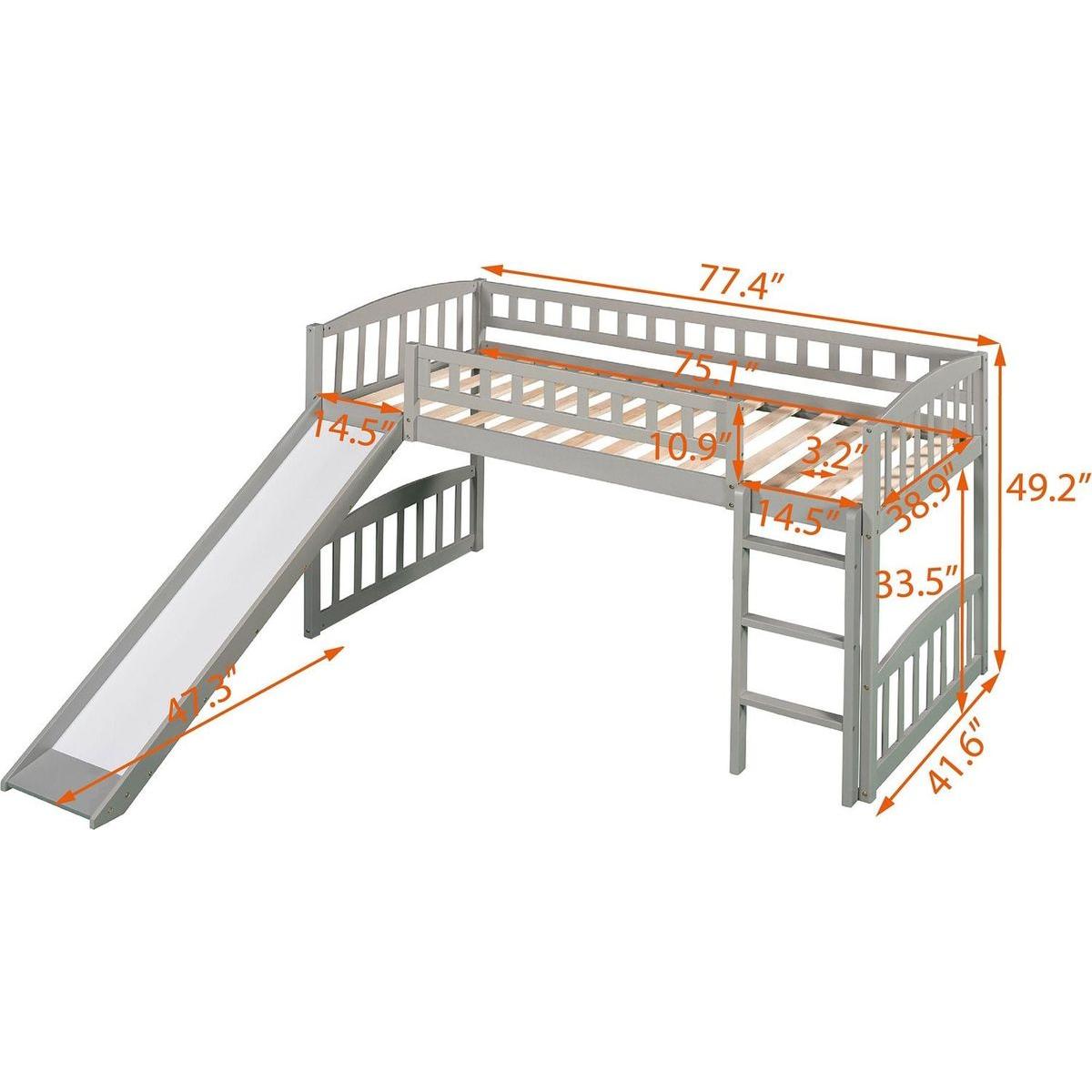 Twin size Loft Bed with Slide and Ladder, Gray