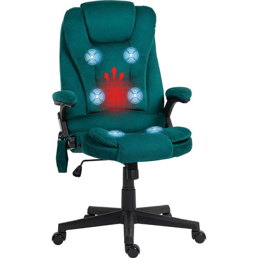 6 Point Vibrating Massage Office Chair with Heat, Velvet High Back Executive Office Chair with Reclining Backrest, Padded Armrests and Remote, Dark Green