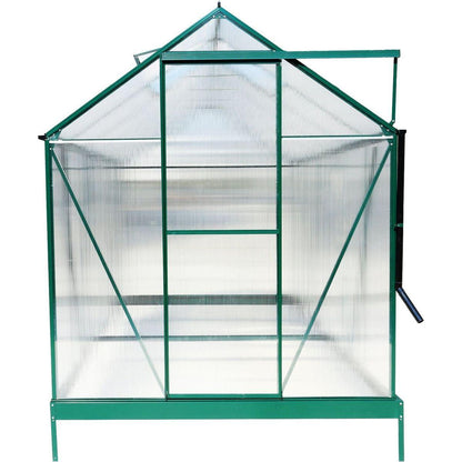 6.3'x12.2'x7' Polycarbonate Greenhouse, Heavy Duty Outdoor Aluminum Walk-in Green House Kit with Rain Gutter, Vent and Door for Backyard Garden, color green