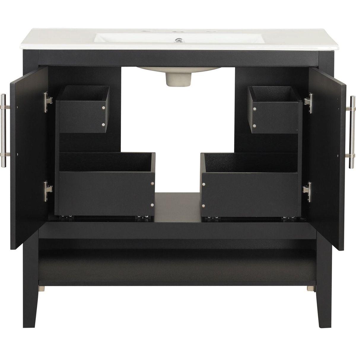 36" Bathroom Vanity with Sink, Multi-functional Bathroom Cabinet with Doors and Drawers, MDF Frame and MDF Board, Black