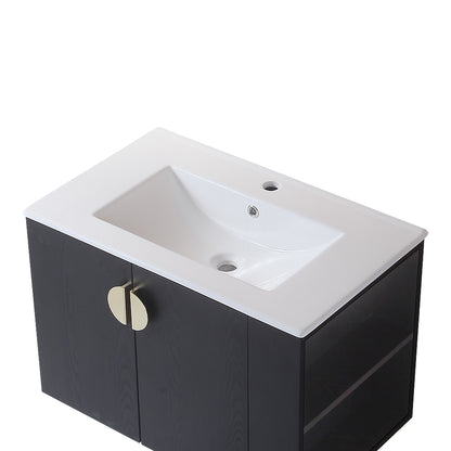 30" Bathroom Vanity with Sink,with two Doors Cabinet Bathroom Vanity Set with Side right Open Storage Shelf,Solid Wood,Excluding faucets,Black