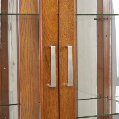 Curio Cabinet Lighted Curio Diapaly Cabinet with Adjustable Shelves and Mirrored Back Panel, Tempered Glass Doors (OAK, 6 Tier), (E26 light bulb not included)