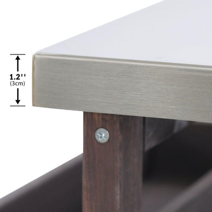 Outdoor Kitchen Island, Rolling Bar Cart & Storage Cabinet, Farmhouse Solid Wood Outdoor Grill Table with Stainless Steel Top, Spice Rack, Towel Rack for Kitchen & Barbecue, Dark Brown