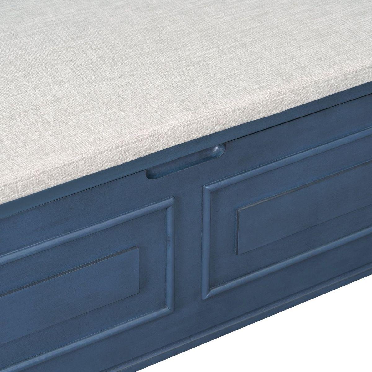 Rustic Style Solid wood Entryway Multifunctional Storage Bench with Safety Hinge (Antique Navy+ Beige)