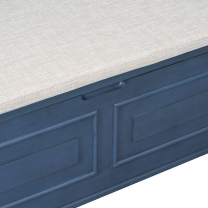 Rustic Style Solid wood Entryway Multifunctional Storage Bench with Safety Hinge (Antique Navy+ Beige)