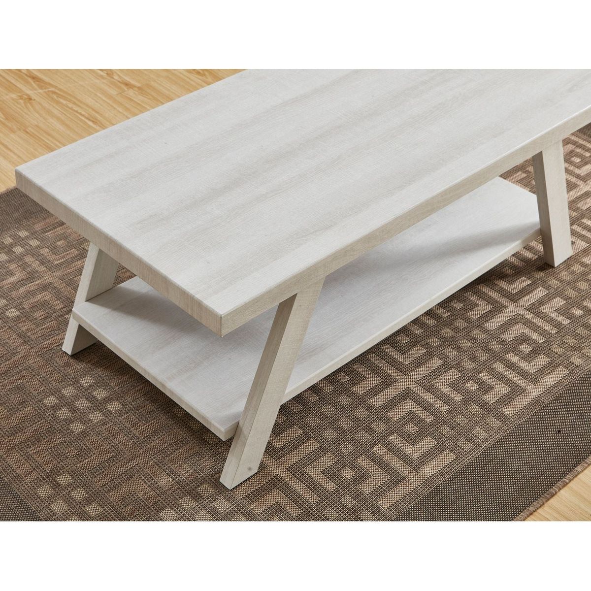 Athens Contemporary Wood Shelf Coffee Table Set in White Finish