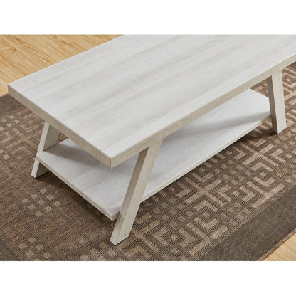 Athens Contemporary Wood Shelf Coffee Table Set in White Finish