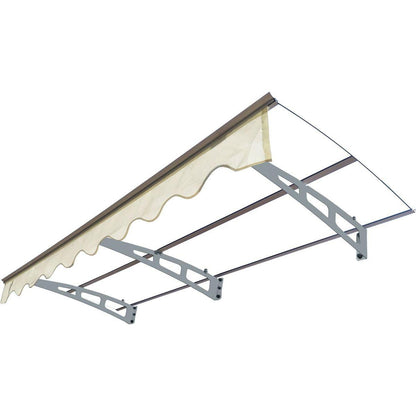 DA7934W Series Door Window Awning Canopy Made of 0.137Inch Thick Crystal Solid Polycarbonate Sheet and Aluminum Alloy with Valance in size of 79" Wide x 34" Deep for Wooden Wall House only.