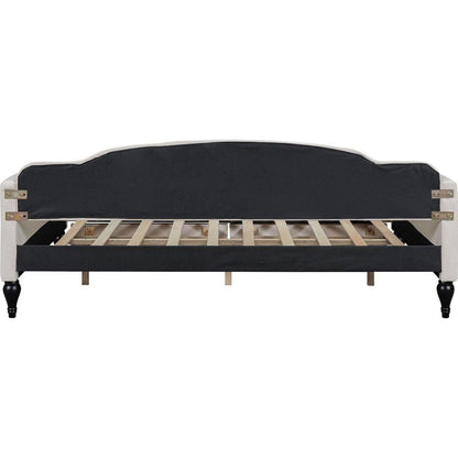 Full Size Upholstered Tufted Daybed with Two Drawers, Beige