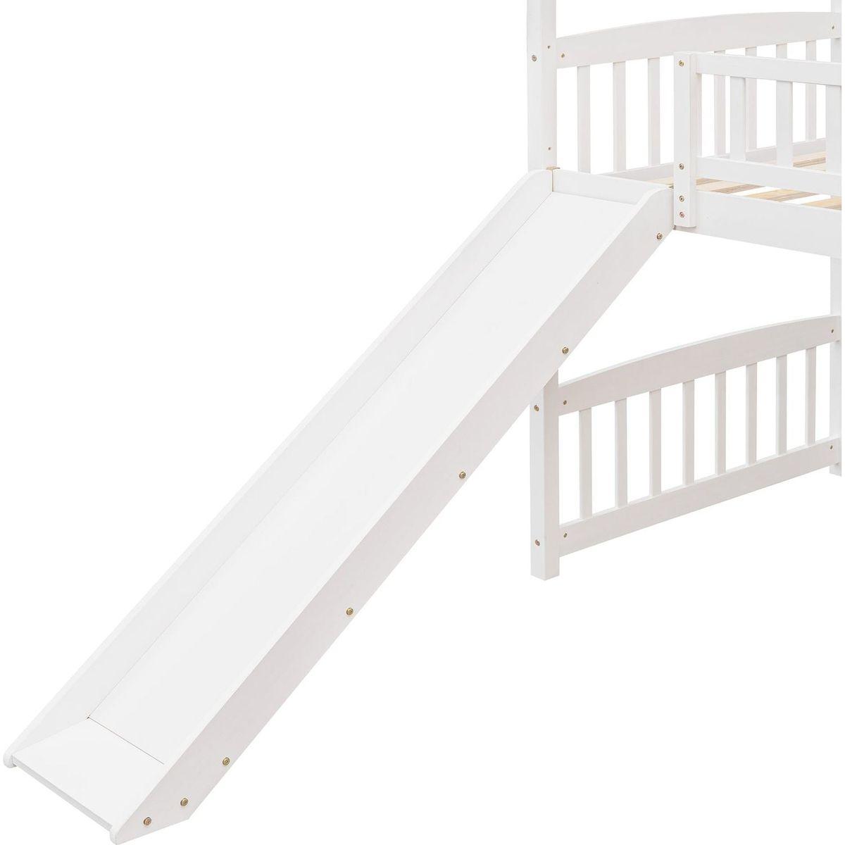 Twin Loft Bed with Slide, House Bed with Slide,White