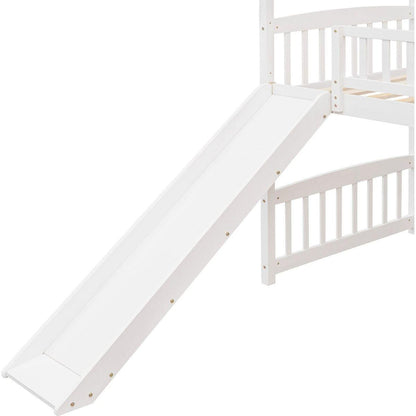 Twin Loft Bed with Slide, House Bed with Slide,White
