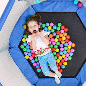 55" Toddlers Trampoline with Safety Enclosure Net and Balls, Indoor Outdoor Mini Trampoline for Kids