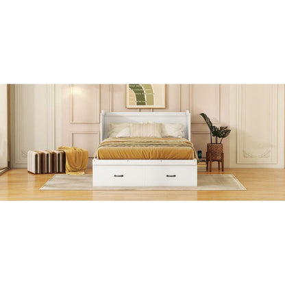 Full Size Murphy Bed with USB Port and a Large Drawer, White