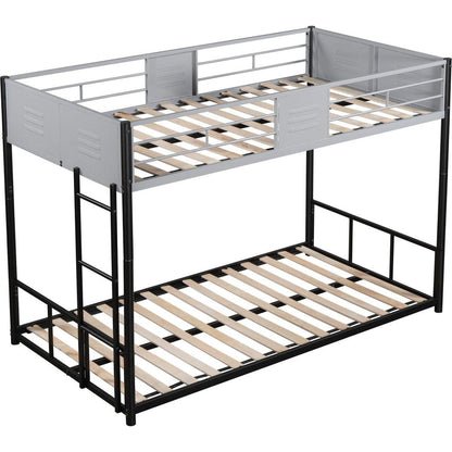Metal Twin over Twin Bunk Bed with Vent Board/ Heavy-duty Sturdy Metal/ Noise Reduced/ Safety Guardrail/ CPC Certified