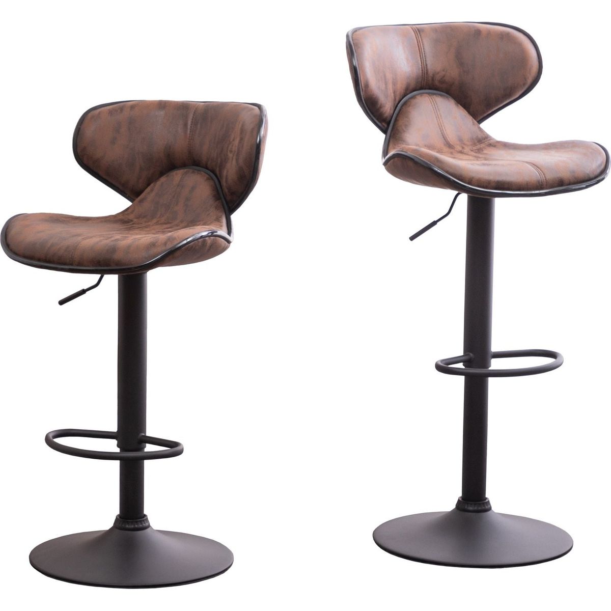 Masaccio Weathered Upholstery Airlift Adjustable Swivel Barstool with Chrome Base, Set of 2, Brown