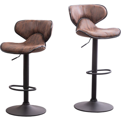Masaccio Weathered Upholstery Airlift Adjustable Swivel Barstool with Chrome Base, Set of 2, Brown