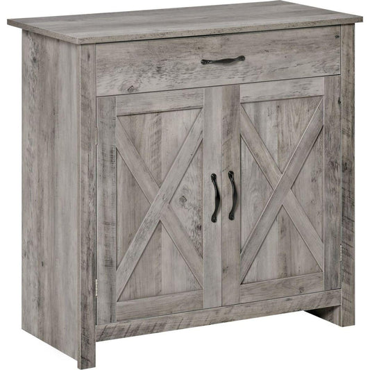 Farmhouse Sideboard Buffet Cabinet, Barn Door Style Kitchen Cabinet, 32" Accent cabinet for Kitchen, Living Room or Entryway, Gray Wash