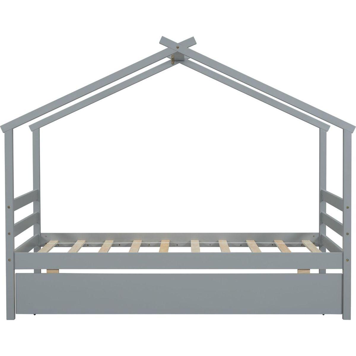 Twin Size House-shaped Bed with Trundle,Grey